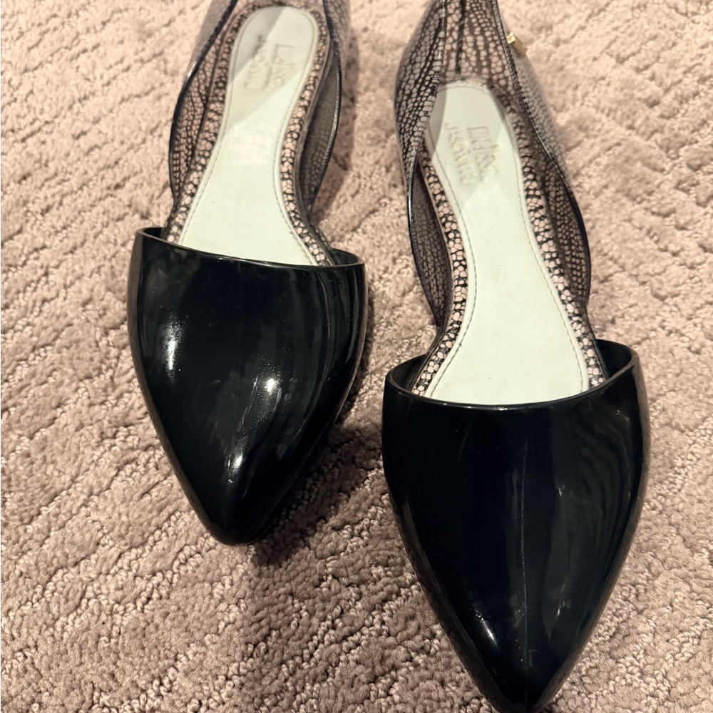 Melissa + Jason Wu Pointed Toe D'Orsay Flats in Black and Gray Snake Jelly
